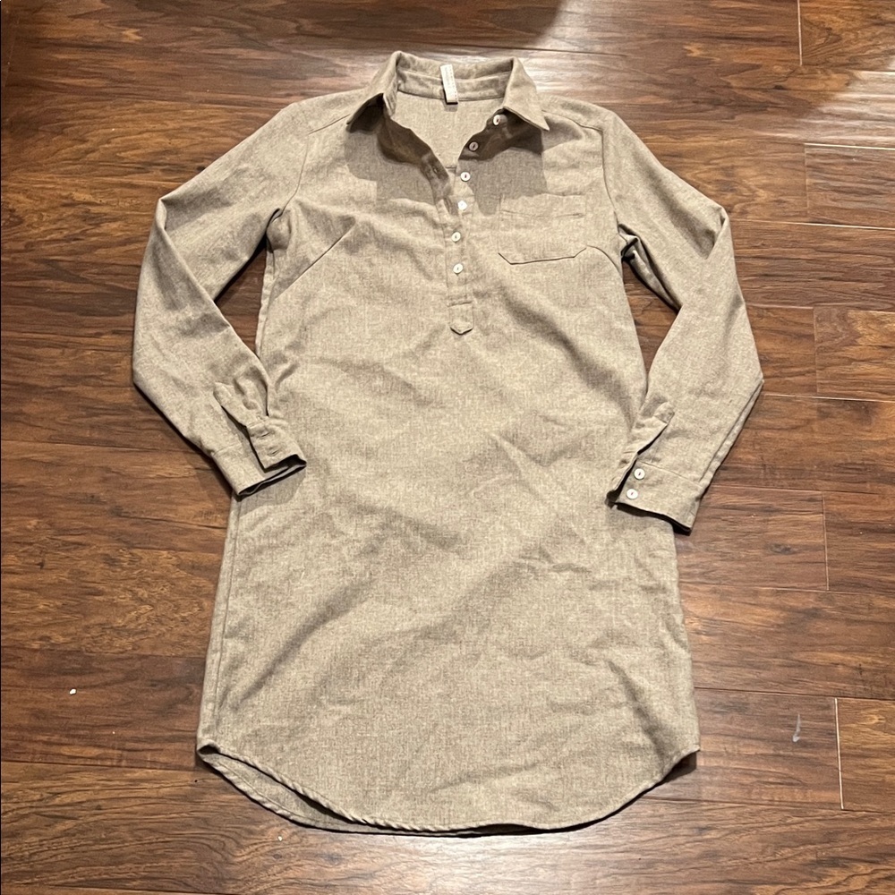 Wool Blend Long Sleeve Tan Dress